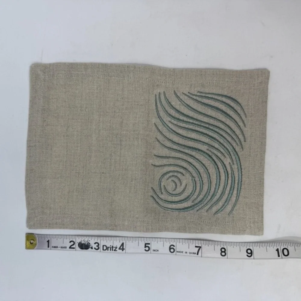 Viabrava‎ 100% Linen Embroidered Placemats Napkins 19 Pieces Abstract Tropical